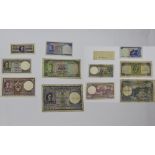 Banknotes Government of Ceylon comprising 1943 ten rupees, 1943 two rupees, 1948 one rupee,