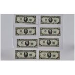 United States Collection of Eight 20 Dollar Bills. Series 1963 A. Mint/ Uncirculated Condition.