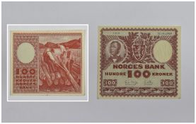 Norges Bank One Hundred Kroner Bank Note. Dated 1960, number H1402446. Good condition see photo.
