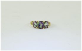 9ct Gold Diamond Dress Ring Set With Mystic Topaz Stones, Fully Hallmarked, Ring size P.