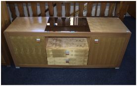 Oak And Beach Sideboard With Frosted Glass Top. Cupboards either wide with 2 Cupboards Below.