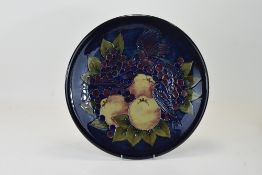 Moorcroft - Large Modern Tube lined Wall Charger / Plaque ' Blue Finches ' Fruits and Birds
