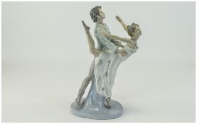 Nao by Lladro Figure ' A Pair of Female and Male Ballet Dancers ' On a Blue Oval Base. Stands 12.