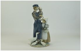 Lladro Superb Group Figure ' From Holland With Love ' Dutch Father with Children and Geese. c.