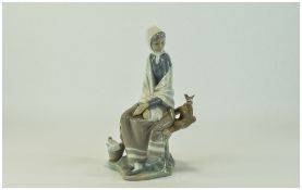 Lladro Figure ' Girl Sitting Watching Bird on Branch ' Model 4576. Issued 1969 - 1985. Height 9.