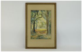 Framed Watercolour Sunlight In Trees, Signed And Dated S Hall 1937 12 x 9 Inches