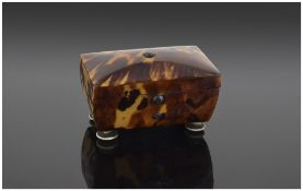 A Miniature Tortoiseshell Box with Ivory Feet. 2 x 1 x 1 Inches. Original Silk Lining.