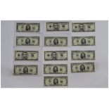 A Collection of United Stated of America Five Dollar Bills. In Mint/Uncirculated Condition.