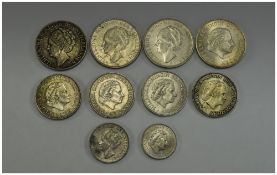 Netherlands Collection of Silver Coins ( 10 ) Coins In Total. All Coins are E.F.
