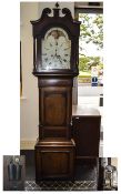 Victorian Oak Moonphase Cased Longcase Clock, painted dial and Roman Numerals.