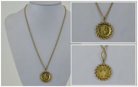 18 Gold Pendant and Chain. Marked 750 18ct. With a Austrian gold 1 Ducat- Mint condition.