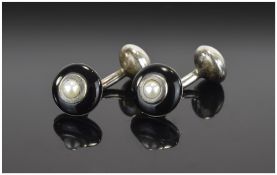 Links of London Silver Cufflinks, each with a small white pearl, framed with silver,