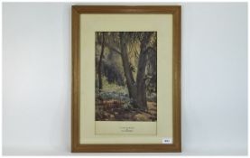 Framed Watercolour Titled In Harlow Woods Signed By S Vickerman, Monogrammed Bottom Left, 14 x 10