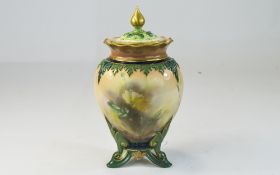Hadleys Worcester Hand Painted Lidded Pot Pouri Stillife ' Roses ' c.1890. 6.25 Inches High.
