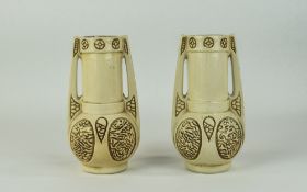 A Vintage Pair of Bretby Two Handled Vases in the Roman style.