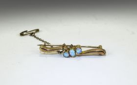 Victorian 9ct Gold Brooch Set with Opals, with Attached Safety Chain, Marked 9ct. Nice Condition. 3.