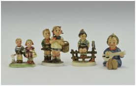 M J Hummel Figures 4 in Total. 1. Boy on a Bench 4 Inch High. 2. Boy and Girl Shopping 4.
