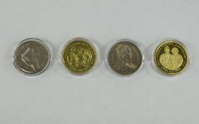 Westminster Golden Wedding Anniversary Collection of Gold on Sterling Silver Coins ( 4 ) In Total.