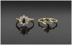 Two Various Gold Rings, one 18ct with 3 small diamonds and one floral,