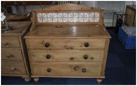 Early Antique Pine Wash Stand Height 31 inches Width 41 inches Depth 18.5 inches 3 large drawers.