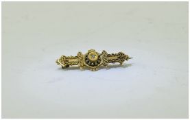 Victorian 15ct Gold Brooch, Set with a Small Diamond to Centre of Brooch. Hallmark Chester 1899. 15.