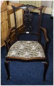 Victorian Chippendale Style Carver Dining Chair, Padded Tapestry Seat