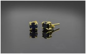 Pair of Sapphire Stud Earrings, round cu