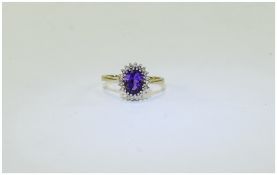 9ct Gold Diamond And Amethyst Ring Centr