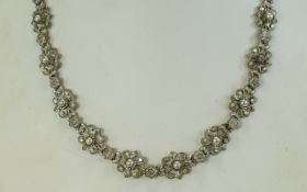 Russian Late 19thC/20thC White Metal Floral Necklace each link set with a central seed pearl with