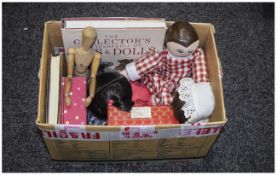 Box Containing A Mixed Lot of Doll Related Items including The Collectors Encyclopedia of Toys and