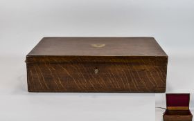 A Very Nice Early 20th Century Lidded Oak Stationery Box. With fitted interior with two brass