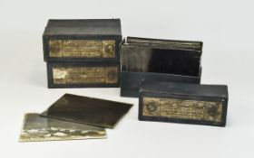 Victorian Arundel and Marshall 3 Boxes of Metal Grooved Glass Plates Boxes, Over 30 In Total.