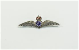 Vintage RAF Silver and Enamel Sweetheart Brooch. Marked Sterling Silver. 2.1/8 Inches Wide.