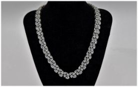 Diamonique CZ and Silver Multi Cut Necklace, comprising two integrated rows of white CZs in a