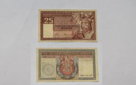 Netherlands 25 Gulden King Solomon Bank Note - Date 1949. Ser Num 6BC052358. E.