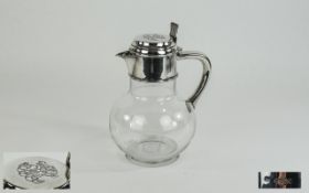 Victorian Nice Quality Silver Lidded Globular Shaped Glass Claret / Water Jug. Hallmark London 1888.