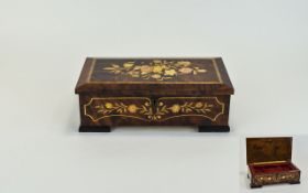 A Nice Quality Vintage Inlaid Lidded Jewellery Musical Box with Interior Fit Mounts.