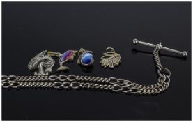 Silver Watch Chain Together With Four Charms