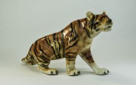 Large Royal Dux Stalking Tiger, hand painted in naturalistic colours; 19.