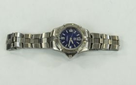 Tag Heuer- Vintage Stainless Steel Professional Gents Wrist watch, With Blue Dial Silver Marked