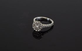 White Gold Diamond Cluster Ring Central Brilliant Cut Diamond Surrounded By 12 Round Modern