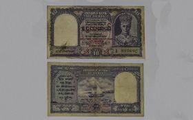 Reserve Bank of India 10 Rupee Bank Notes with George VI Portrait ( 2 ) Bank Notes In Total.