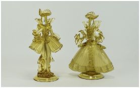 Pair of Murano Glass Figural Dancing Figures mid 20thC, 10.5 inches in height.