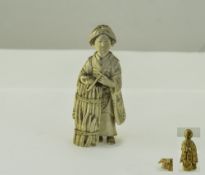 Japanese - Late 19th Century Finely Detailed Ivory Carved Miniature Figure of a Japanese Lady with
