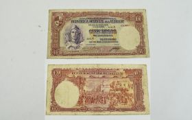 Republica Oriental Del Uruguay Bank Note 100 pesos date 1935 Serie A 010698, used condition, See