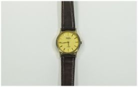 A Gents Gold Colour Wristwatch on a Brown Leather Strap - Working .