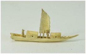 Early 20thC Bone/Ivory Fishing Boat length 7 inches.