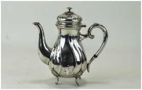 Dutch - Antique Silver Water Jug with Ribbed Body, Scroll Handle. Dutch Silver Hallmarks to