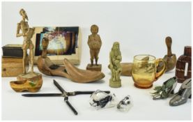 Miscellaneous Lot of Collectables comprising early 20thC wooden jigsaw, carved wooden figures,