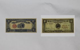 Mexican La Tesoreria General Del 2 Pesos Bank Note, Date 23rd Dec 1916, Serial Num 0719161, Series